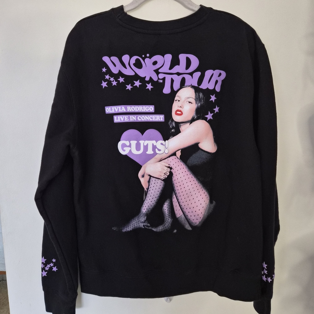 EUC Olivia Rodrigo Guts World Tour Black Purple Graphic Sweatshirt